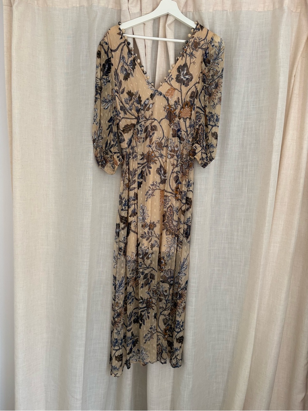 Beautiful Scarlett Poppies Boho Floral Chiffon Maxi Dress – Size M